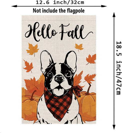 Hello Fall Garden Flag Boston Terrier Dog Pumpkins Double Sided Vertical Seasonal Autumn Outdoor Yard Lawn Decorations 12.5 x 18 Inch...