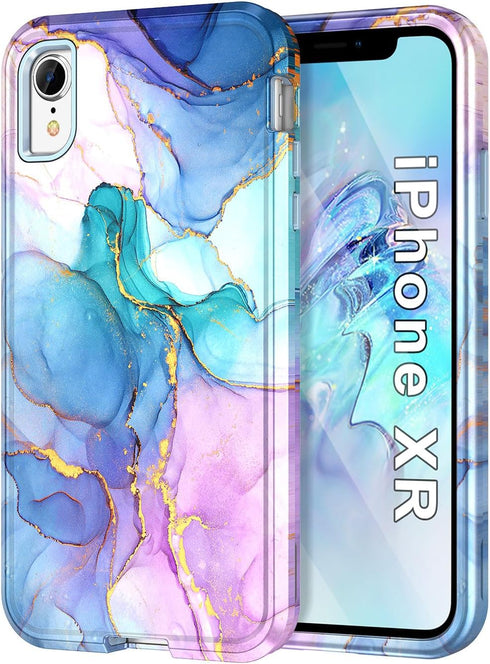 Btscase for iPhone XR Case, Heavy Duty Three Layer Marble Pattern Shockproof Full Body Rugged Hard PC+Soft TPU Bumper Drop Protection Women Girls ...
