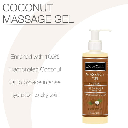 Bon Vital' Coconut Massage Gel Made with 100% Pure Fractionated Coconut Oil, Great for At-Home Use in Relaxing Back Massages & Neck Massages, Mois...
