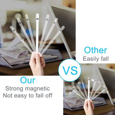 Magnetic Replacement Cap for Apple Pencil 1st Generation - with Silicone Protective Cap Holder (White)...
