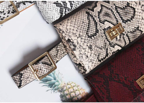 Small Faux Leather Elegant Snakeskin Waist Fanny Belt Pack Bag Phone Purse for Women Girls Travel...