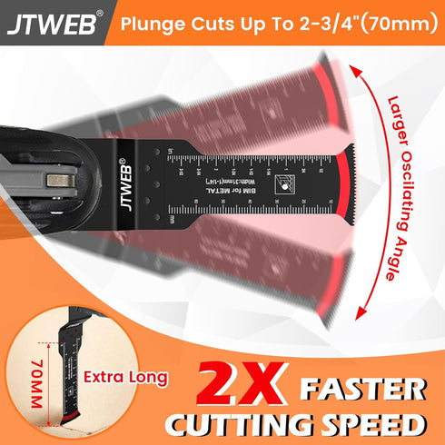 JTWEB Extra Long Oscillating Saw Blades - 12PCS Arc-Shaped Edge Bi-Metal Multitool Blades Precise Cut for Wood with Nails, Metal, Universal Quick ...
