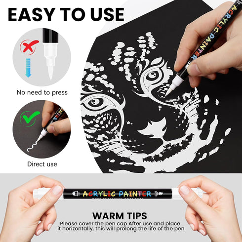 White Paint Marker, 8 Pack Dual Tip Acrylic Paint Pens with Medium Tip and Brush Tip, Ideal for Wood, Rock Painting, Canvas, Stone, Glass, Ceramic...
