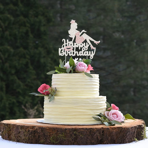 LINGTEER Happy Birthday Crown Queen Lady Rhinestone Cake Topper - Cheers to Makeup Spa Birthday Party Cake Centerpieces Decorations Gift Sign - Pi...