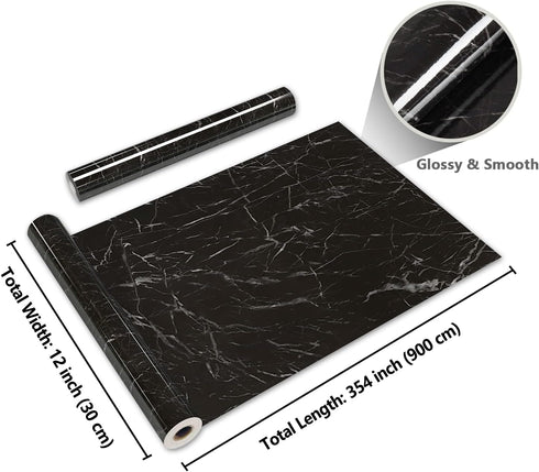 CRE8TIVE Black Mable Contact Paper for Countertops Waterproof Glossy Marble Wallpaper Peel and Stick Countertops Self Adhesive Removable Marble Vi...