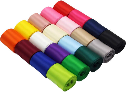 1-1/2 Inch Wide Solid Color Double Sided Polyester Satin Ribbon 20 Colors X 2 Yard Each Total 40 Yds Per Package...