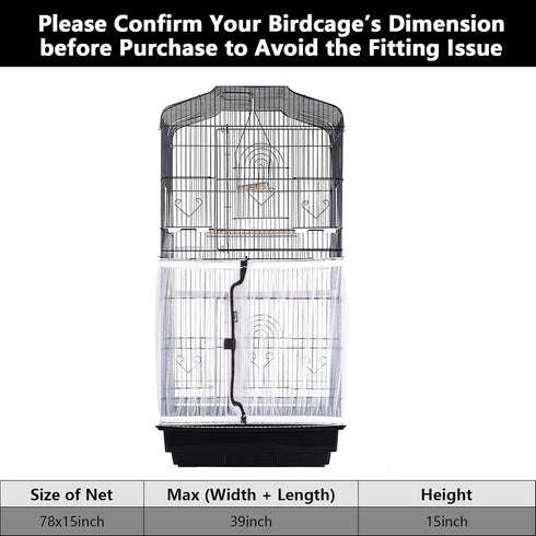 Beautyflier Bird Cage Seed Cather, Adjustable Birdcage Net Cover Skirt Guard Birdcage Nylon Mesh Netting for Parrot Parakeet Macaw Round Square Ca...