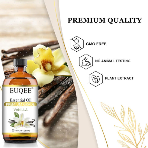 Vanilla Essential Oil 118 ml Premium Vanilla Oil with Glass Dropper, Great for Diffusers, Aromatherapy, Candle Making, DIY Soap - 4Fl.Oz...