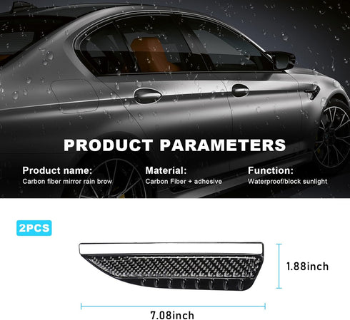 2 PCS Car Rear View Mirror Rain Visor Guard, Carbon Fiber Automotive Rear View Side Mirror Rain Eyebrow, Universal Vehicle Side View Mirror Rain C...