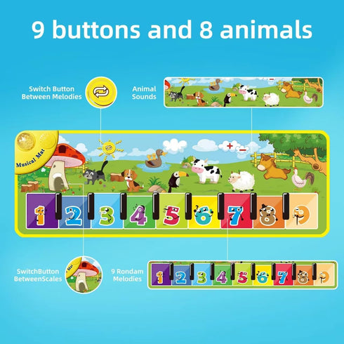 Baby Piano Mat with 26 Music Sounds - A Musical Keyboard Floor Playmat, 40" Electronic Music Animal Touch Play Blanket, Funny Xmas Gift Toy for 1 ...