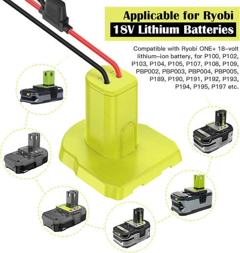 2 Packs Power Wheel Adapter for Ryobi 18V Battery Adapter Power Wheels Battery Conversion Kit with Fuses & Wire Terminals, 12AWG Wire, Power Conne...