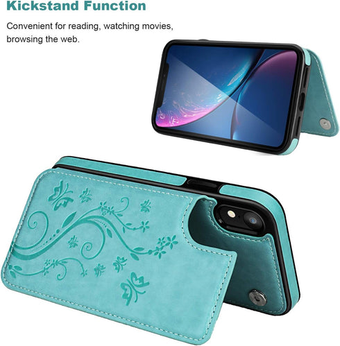 Vaburs for iPhone Xr Case Wallet with Card Holder, Embossed Butterfly Premium PU Leather Double Magnetic Buttons Flip Shockproof Protective Case C...