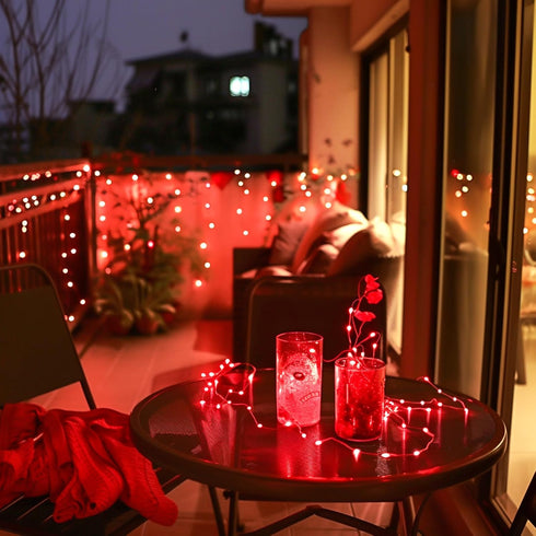 JMEXSUSS 4 Pack 50 LED Red Fairy Lights Battery Operated, 16.1ft Mini Firefly Starry Lights, Red String Lights for Bedroom Wedding Party Christmas...