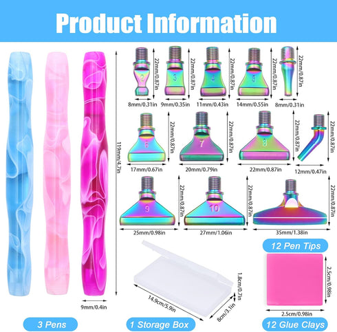 ZYNERY 27 PCS Diamond Painting Pens Kit, 12 PCS Metal Screw Thread Tips Stainless Steel Tips with 12 Clay, Diamond Art Pens 5D Diamond Painting To...
