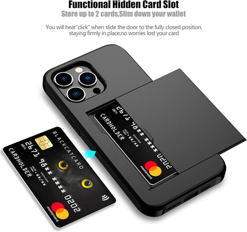 Nvollnoe Compatible with iPhone 15 Pro Max Case with Card Holder Heavy Duty Protective Dual Layer Shockproof Hidden Card Slot Slim Wallet Phone Co...