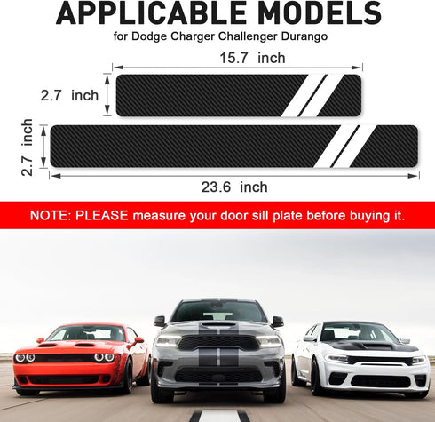Door Sill Protector for Dodge Charger Challenger Durango Accessories Car Door Entry Guard Sill Protector with Plastic Scraper Carbon Fiber Leather...