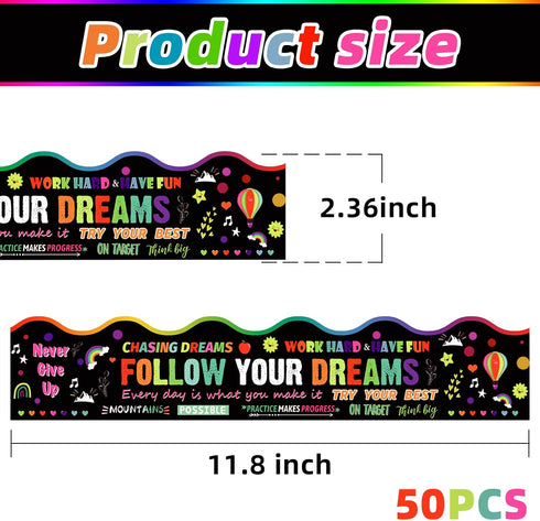 Inspirational Quote Bulletin Board Borders,50Pcs Waterproof Bulletin Board Trim,Growth Mindset Motivational Bulletin Board Stickers,for School Cla...