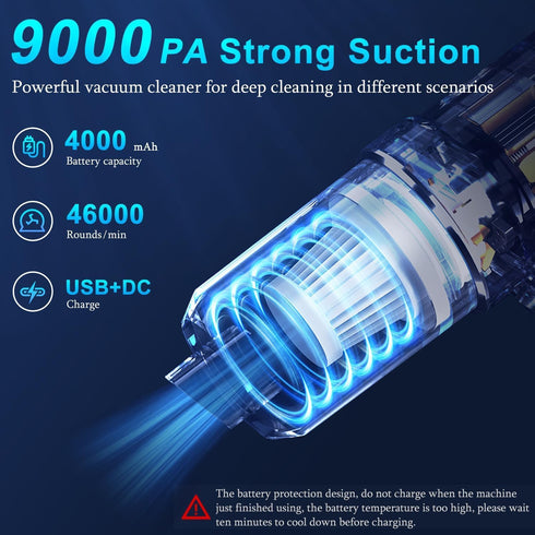 Handheld Car Vacuum Cleaner, 9000Pa Vacuum Cleaner and Air Duster, 120W High Power Wet and Dry Handheld Car Vacuum Cleaner with LED Light and Mult...
