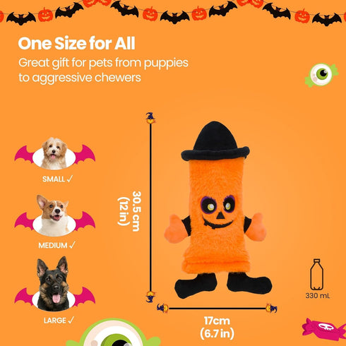 HGB Halloween Dog Toys, No Stuffing Pumpkin Dog Toys for Large Medium Small Dogs with Squeaky Water Bottle, Plush Dog Toys to Keep Them Busy, Pupp...