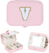 FUNARTY Travel Jewelry Box Organizer, Pink Jewelry Case Initial Jewelry Boxes Jewelry Organizer Travel Essentials Birthday Gifts for Women Teen Gi...