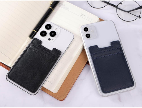 Phone Wallet Stick on,2Pack Phone Card Holder for Back of Phone Case, Leather Credit Card Holder for Cell Phone Sticky Wallet RFID Double Pocket S...