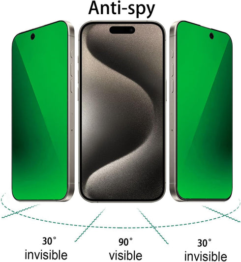 2 Pack Anti-Blue Privacy Tempered Glass for iPhone 15 Pro Max Mirror Anti-Spy Screen Protector Anti-Peeping Film Electroplated Green 6.7 inch...