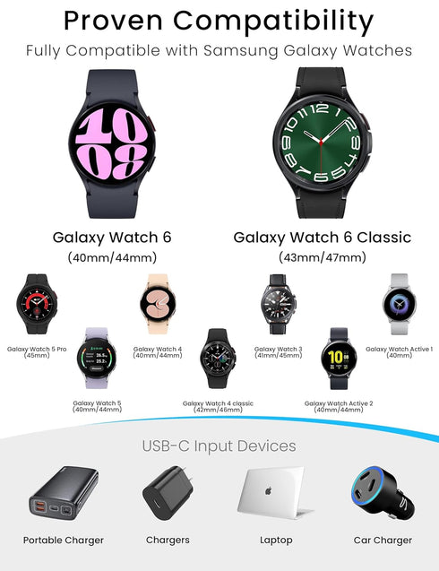 Compatible with Samsung Watch Charger,USB C Charge for Samsung Galaxy Watch 6/6 Classic Fast Replacement Samsung Galaxy Watch/5/5 Pro/4/4 Classic/...