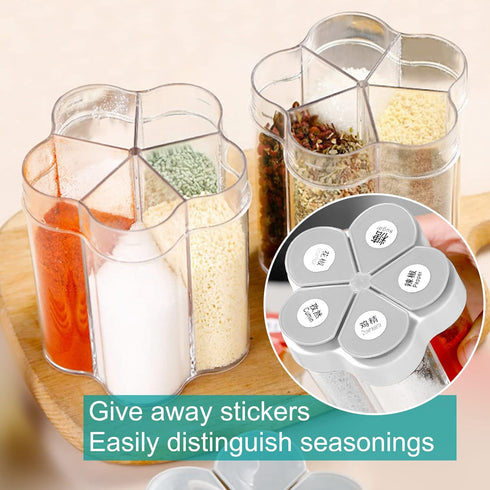 2 PCS Travel Spice Jars, 5-in-1 Seasoning Containers, Clear Plastic Condiment Bottle for Camping, Hiking, BBQ, Picnic...
