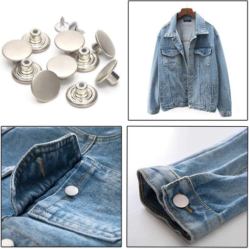 12 Sets Jean Tack Buttons Metal Replacement Kit, Matte Silver (Silver)...