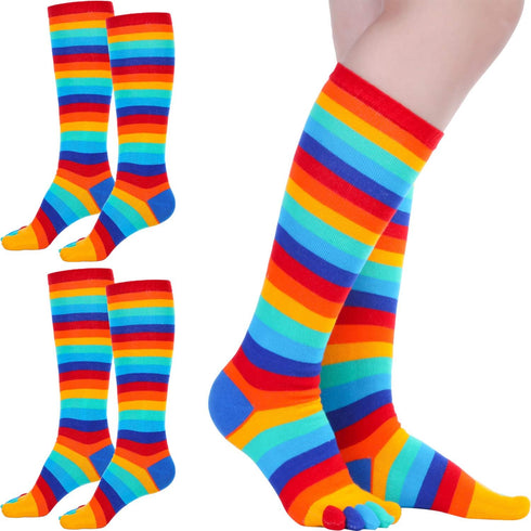Syhood 2 Pairs High Toe Socks Colorful Striped Women Cotton 5 Toes Separated Socks for Christmas Gift Girls Women...