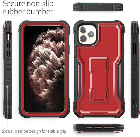 ExoGuard for iPhone 11 Pro Max Case, Rubber Shockproof Full-Body Cover Case Built-in Screen Protector with Kickstand for iPhone 11 Pro Max (Red)...