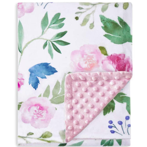 HOMRITAR Baby Blanket for Girls Super Soft Double Layer Minky with Dotted Backing, Receiving Blanket with Pink Floral Multicolor Printed Blanket 3...
