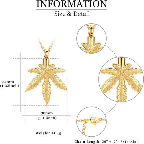 shajwo Marijuana Leaves Urn Necklaces for Ashes for Women Men Cremation Jewelry Maple Leaf Memorial Human Ashes Keepsake Pendant...