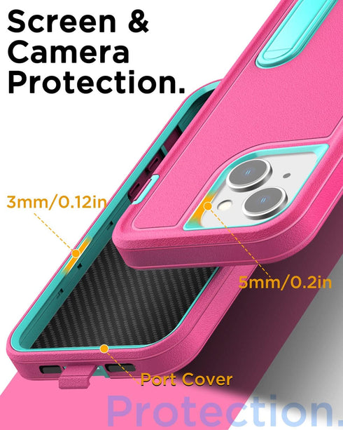 AICase for iPhone 14 Case Built-in Kickstand with Glass Screen Protector+Camera Lens,Heavy Duty Drop Protection Full Body Rugged Shockproof Milita...