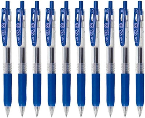Zebra Sarasa Clip 1.0 Retractable Gel Ink Pen, Rubber Grip, 1.0mm, Blue Ink, Value Set of 10...