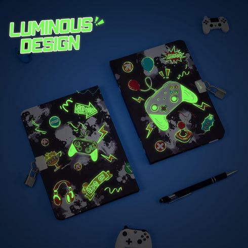 WERNNSAI Kids Diary Set for Boys Game Journal Kit - Kids Luminous Journal with Lock and Keys, Boys Game Diary, Video Game A5 Lined Writing Noteboo...