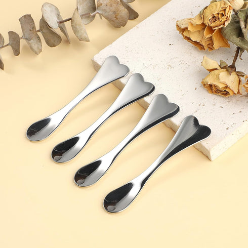 Metal Makeup Spatula 4 Pieces Facial Massage Scoop Mini Beauty Spoons Heart-shaped Skincare Applicator Brush Reusable Cosmetic Tools for Face Mask...