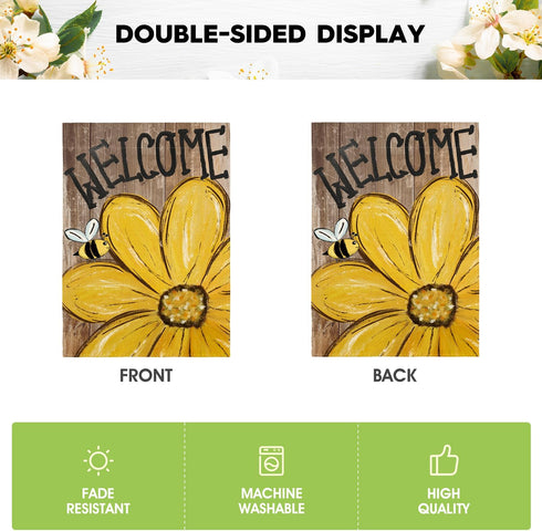 AVOIN colorlife Bee Sunflower Spring Summer Garden Flag 12x18 Inch Double Sided Outside, Welcome Wood Grain Yard Outdoor Flag...