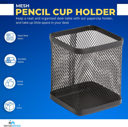 1InTheOffice Pen Holder Cup for Desk, Wire Mesh Cup, Pencil Holder Metal, Pencil Organizer Matte Black 3/Pack…...