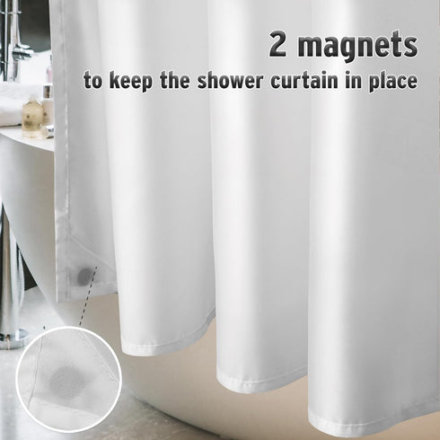 Titanker Fabric Shower Curtain Liner Washable, 72 x 65 Inches, White Shower Liner Fabric with 2 Magnets, Bathroom Polyester Shower Liner Waterproo...