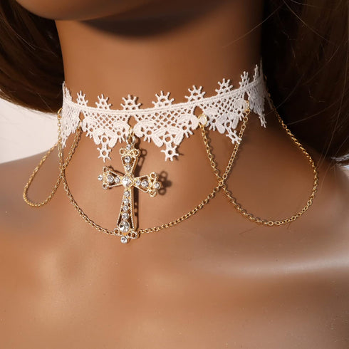 Crucifixion Necklace for Women Cross Pendant Gothic Lace Choker...