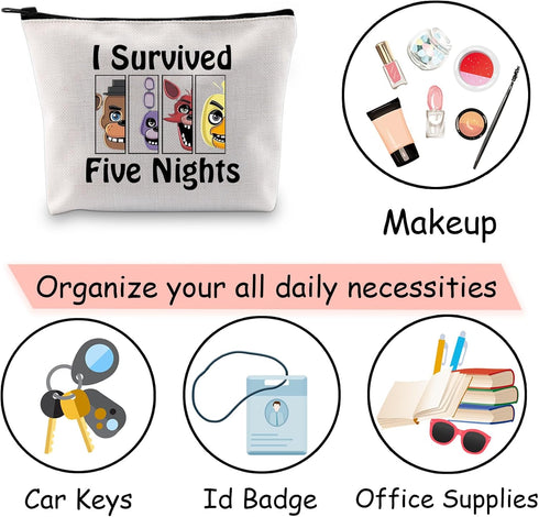JXGZSO Funny Horror Movie Inspired Cosmetic Bag I Survived Five Nights Makeup Bag Bag Horror Game Lover Gift...