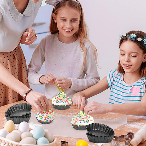 12 pcs Egg Tart Molds, 3" Mini Tart Pans Removable Bottom, Cupcake Cake Muffin Mold Tin Pan Baking Tool, Reusable Quiche Bakeware Carbon Steel for...