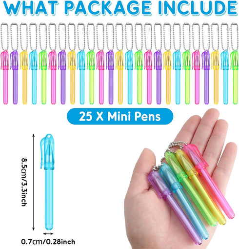 25 Pcs Mini Pens Ballpoint Bulk Pocket Colorful Mini Pen with Keyring Black Ink 1.0 mm Mini Keychain Pen for Badge Office School Teacher Classroom...