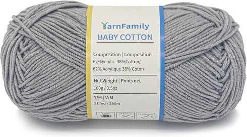 Baby Cotton Yarn, Soft Acrylic Yarn for Baby Knitting Crocheting Projects, 3.5oz?317yd?Grey......