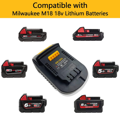 for Milwaukee to Dewalt Battery Adapter, for Milwaukee M18 18v Lithium Battery Convert to Dewalt 18v-20v Lithium Batteries, Converter MIL18DL Use ...