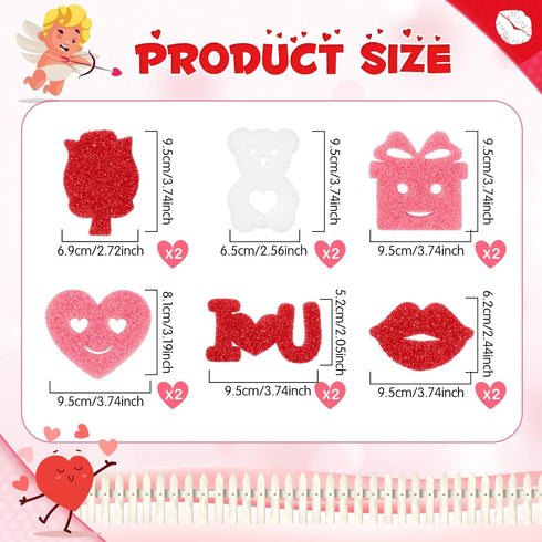 12 Pcs Valentine's Day Cleaning Sponges Cute Kitchen Scrub Sponges Heart Lip Bear Rose Sponge Temperature Sensitive Non Scratch Household Cleaning...