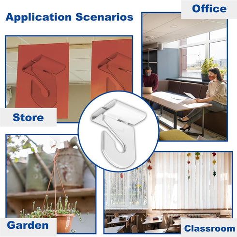 White Suspended Ceiling Hooks 10 Pairs Metal Ceiling Hanging Hook,Ceiling Grid Clips for Offices Home Plants Decorations,T-Bar Suspended Ceiling H...