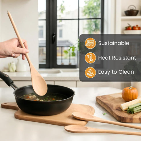 HANSGO 6PCS Wooden Spoons for Cooking, 12 Inch Wooden Mixing Spoons Long Handle, Large Wood Kitchen Utensils for Stirring Baking Tasting, DIY Avai...