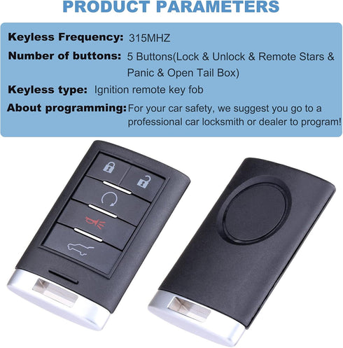 ECCPP Keyless Entry Remote Key Fob Replacement for Cadillac ATS for ELR for SRX for XTS 2010-2015 FCC: NBG009768T Keyless Entry Remote...